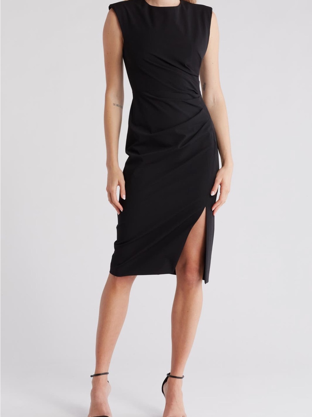 Veronica Beard Black Sleeveless Midi Dress with Side Slit